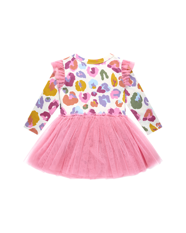 RAINBOW LEOPARD CIRCUS FRILL BODYSUIT DRESS
