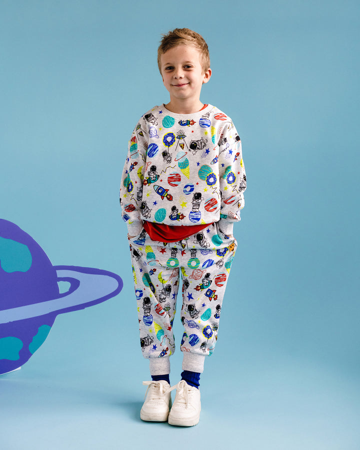 ROCK MY GALAXY FRENCH TERRY TRACK PANTS IN GREY MARLE