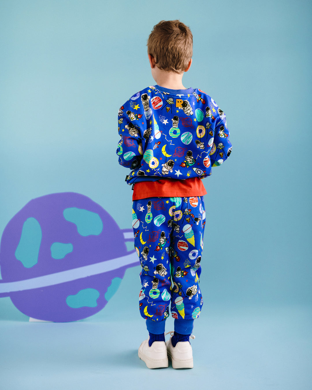 ROCK MY GALAXY FRENCH TERRY TRACK PANTS IN ROCKET BLUE