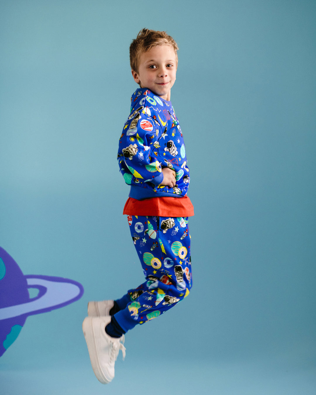 ROCK MY GALAXY FRENCH TERRY TRACK PANTS IN ROCKET BLUE