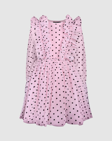 POLKA DOT FLOCK TULLE PARTY DRESS IN SOFT PINK