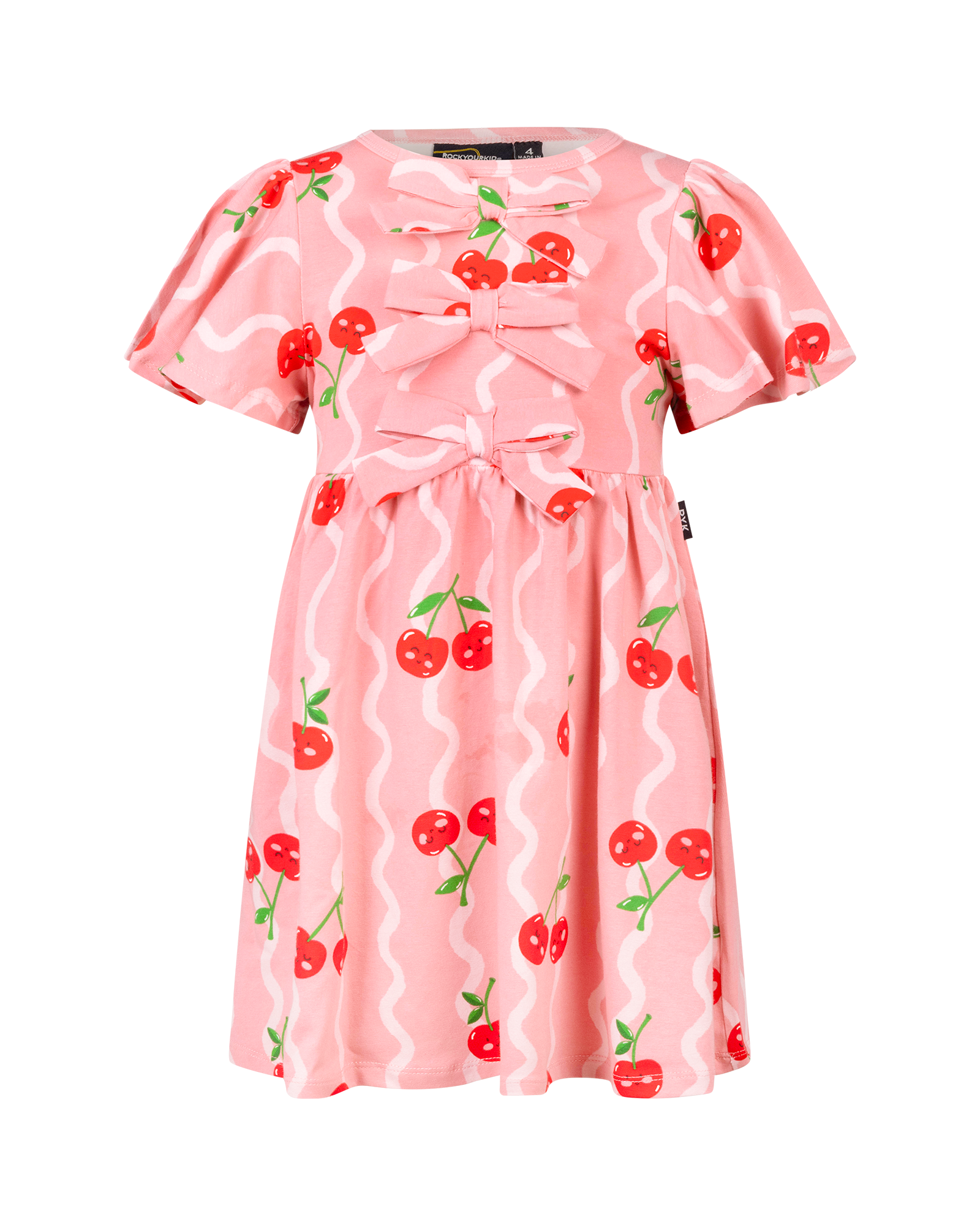 CHERRY SQUIGGLE SHORT SLEEVE BOWIE DRESS