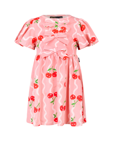 CHERRY SQUIGGLE SHORT SLEEVE BOWIE DRESS