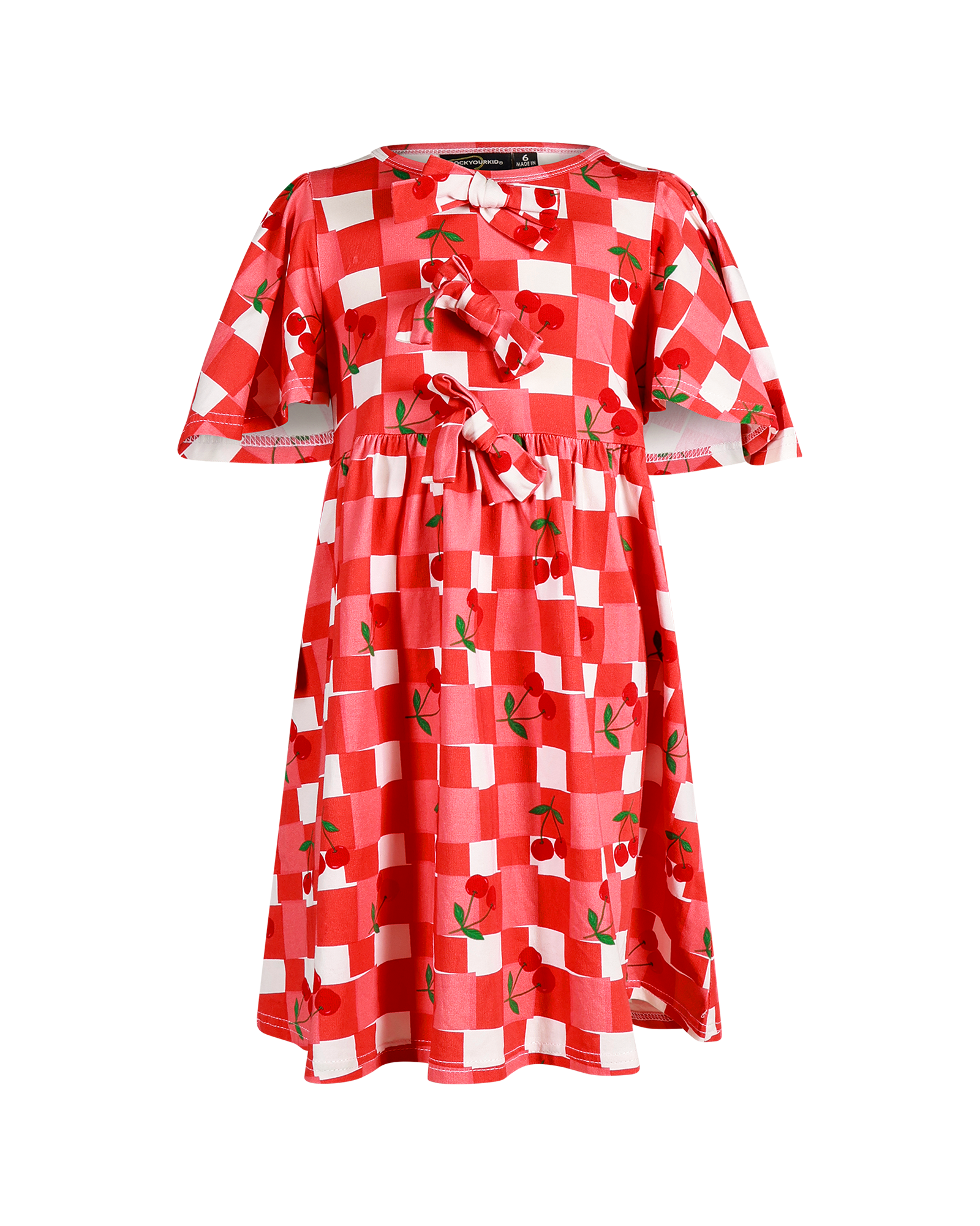 CHERRY CHECK SHORT SLEEVE BOWIE DRESS