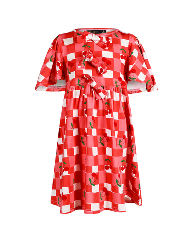 CHERRY CHECK SHORT SLEEVE BOWIE DRESS