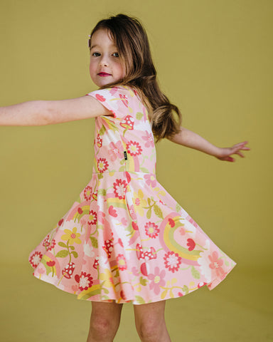 MUSHROOM WORLD SHORT SLEEVE WAISTED DRESS