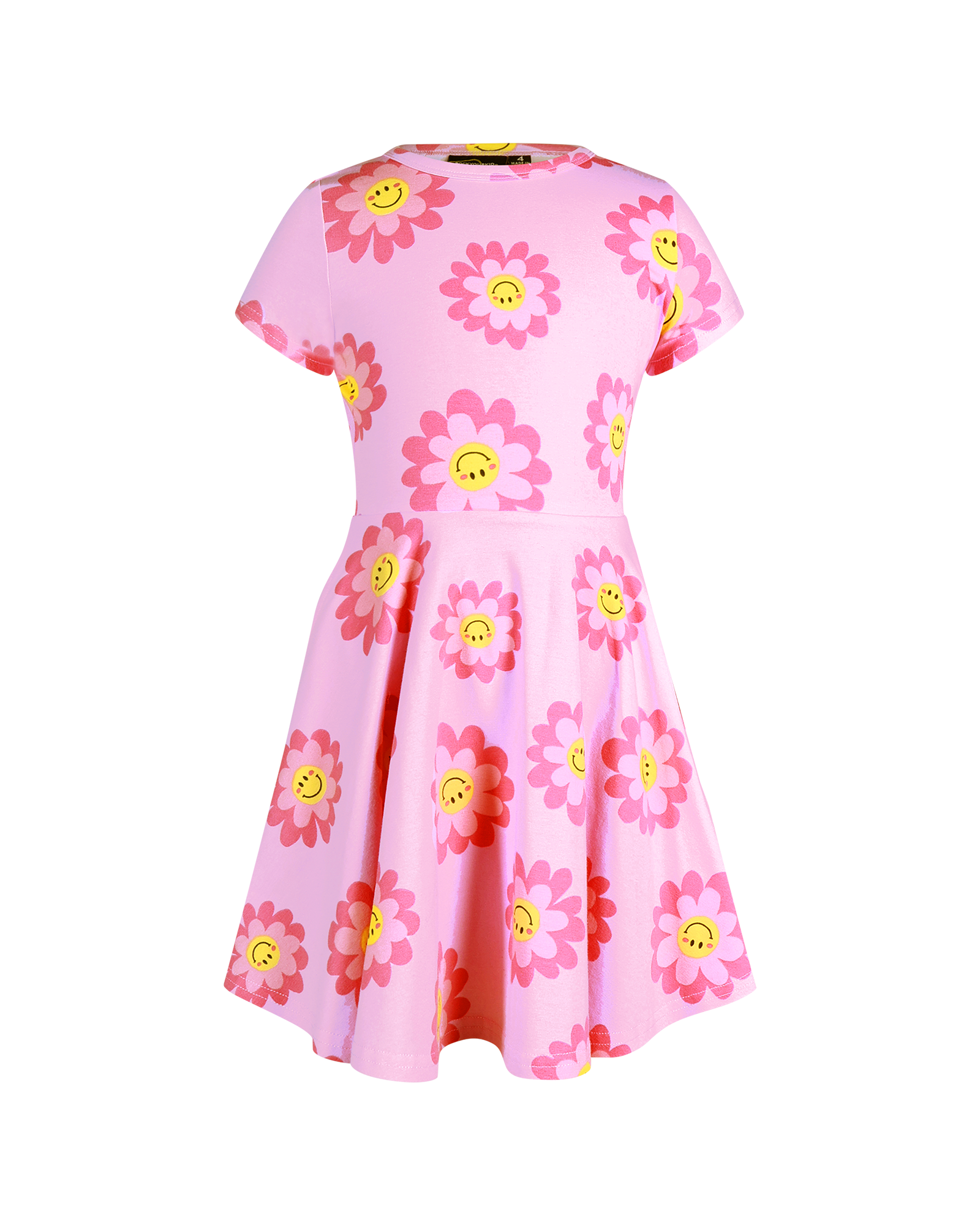 Daisy Smile Waisted Dress - Girls' Pink Short Sleeve Dress