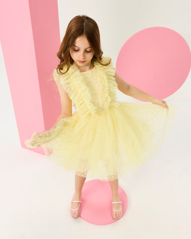 RUFFLE TULLE DRESS IN LEMON