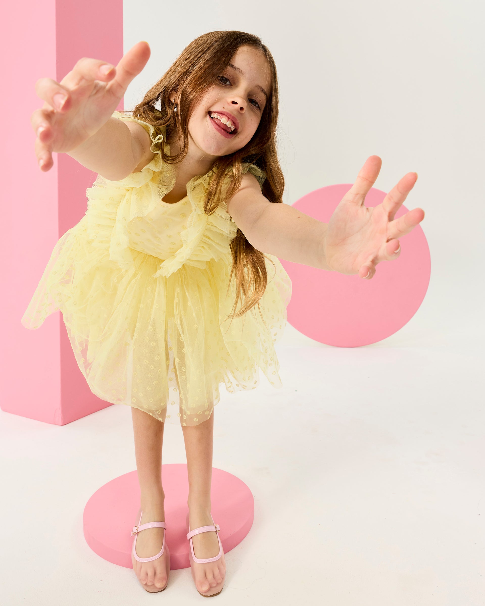 RUFFLE TULLE DRESS IN LEMON