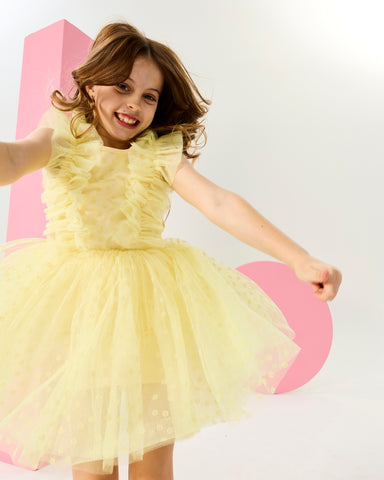 RUFFLE TULLE DRESS IN LEMON