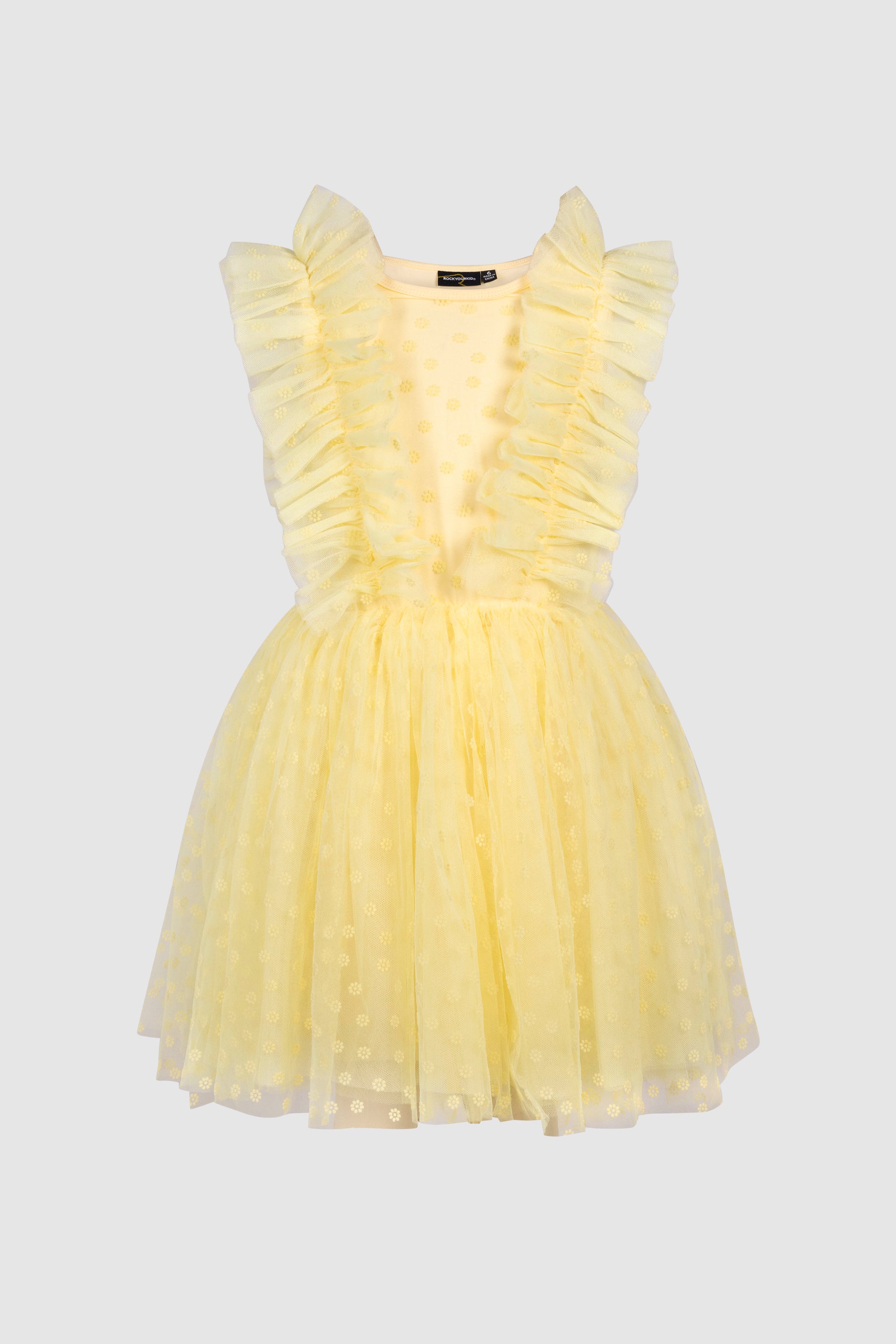 RUFFLE TULLE DRESS IN LEMON