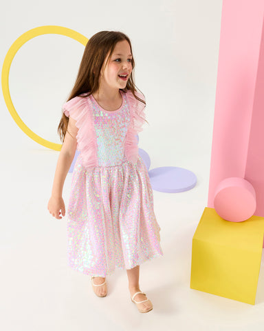 GLIMMER SEQUIN DRESS IN PINK