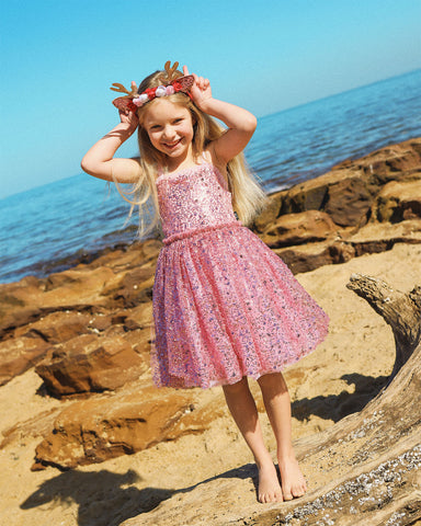 SEQUIN DISCO DRESS IN POPPY