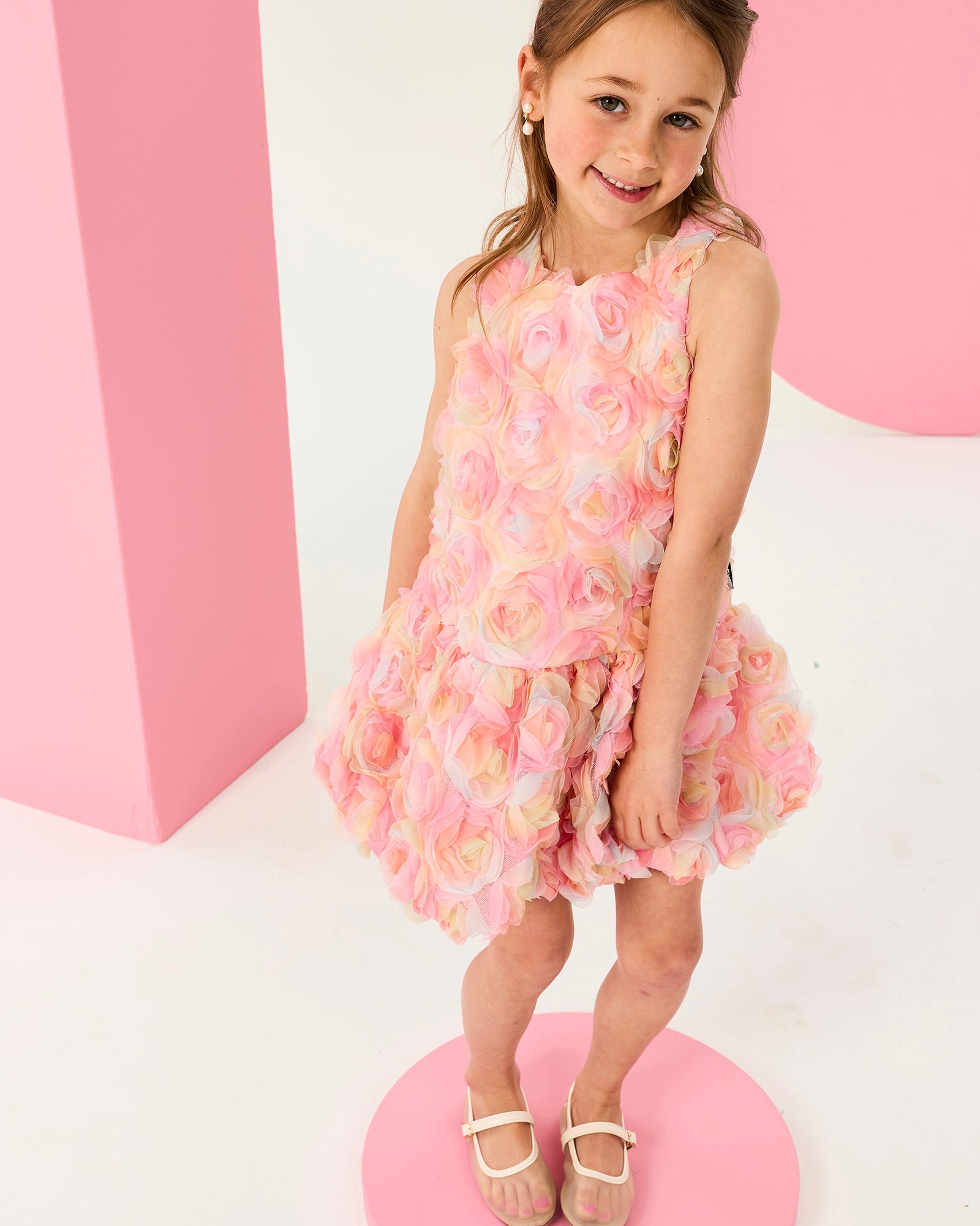 ODETTE ROSETTE DRESS IN PASTEL PINK