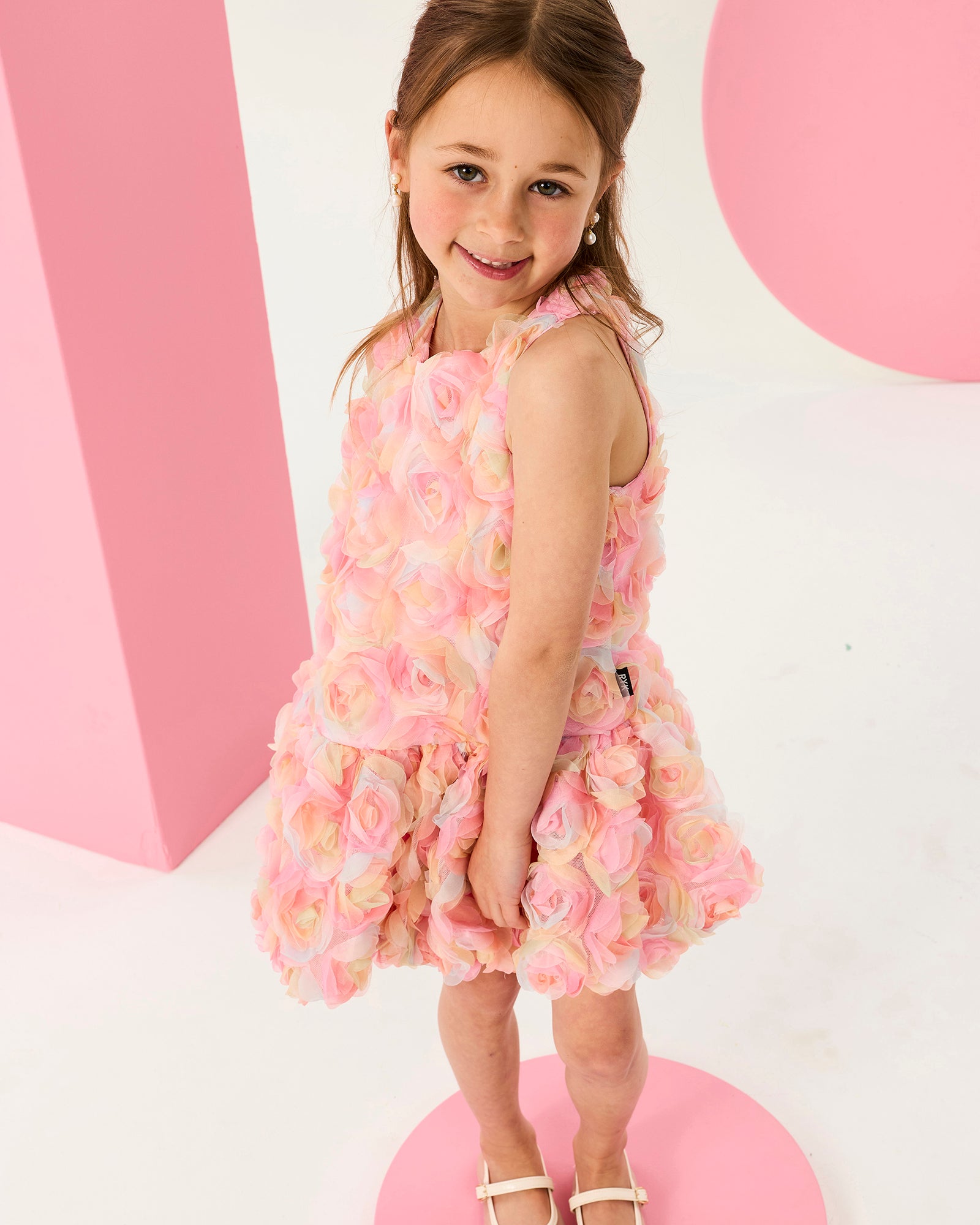 ODETTE ROSETTE DRESS IN PASTEL PINK