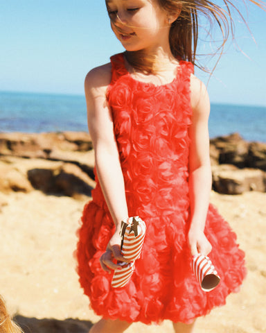 ODETTE ROSETTE DRESS IN RED CANDY