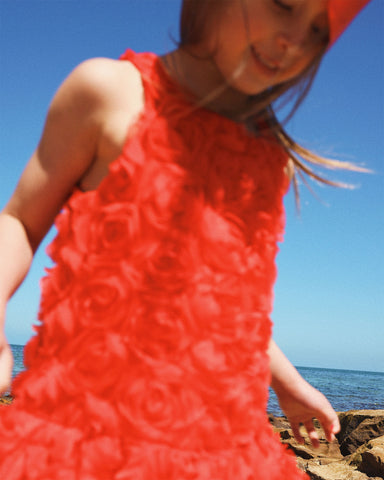 ODETTE ROSETTE DRESS IN RED CANDY