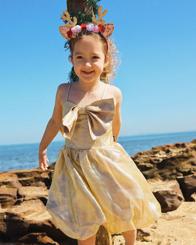 GIFT BOW DRESS IN GOLD