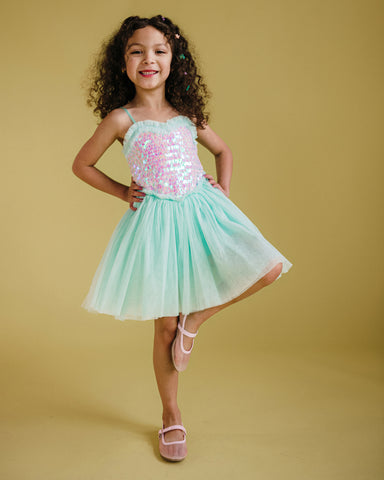 SHIMMER TULLE DRESS IN MINT