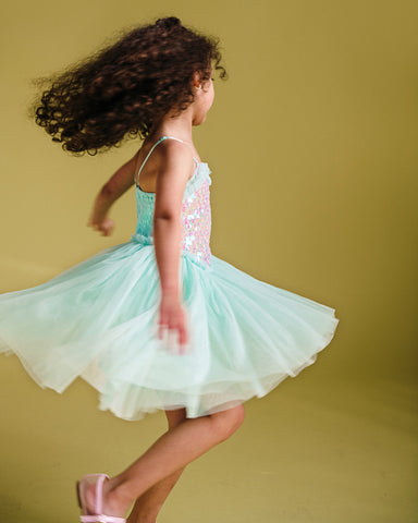 SHIMMER TULLE DRESS IN MINT