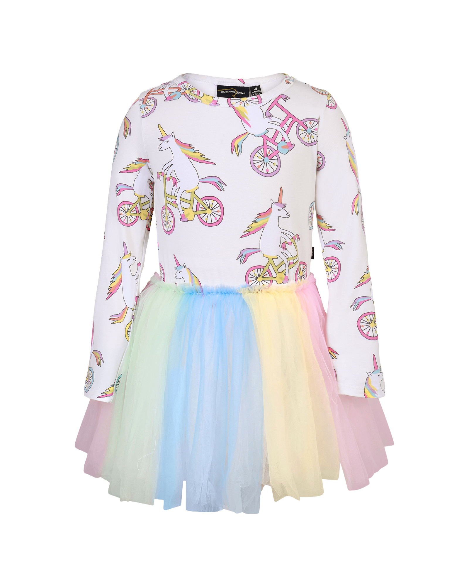UNICORN BIKE CIRCUS LONG SLEEVE DRESS IN CREAM | Rock Your Baby