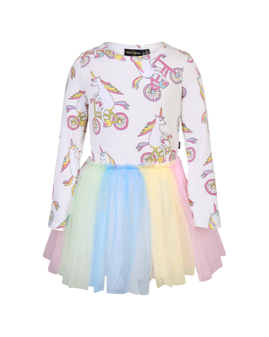 UNICORN BIKE CIRCUS LONG SLEEVE DRESS IN CREAM