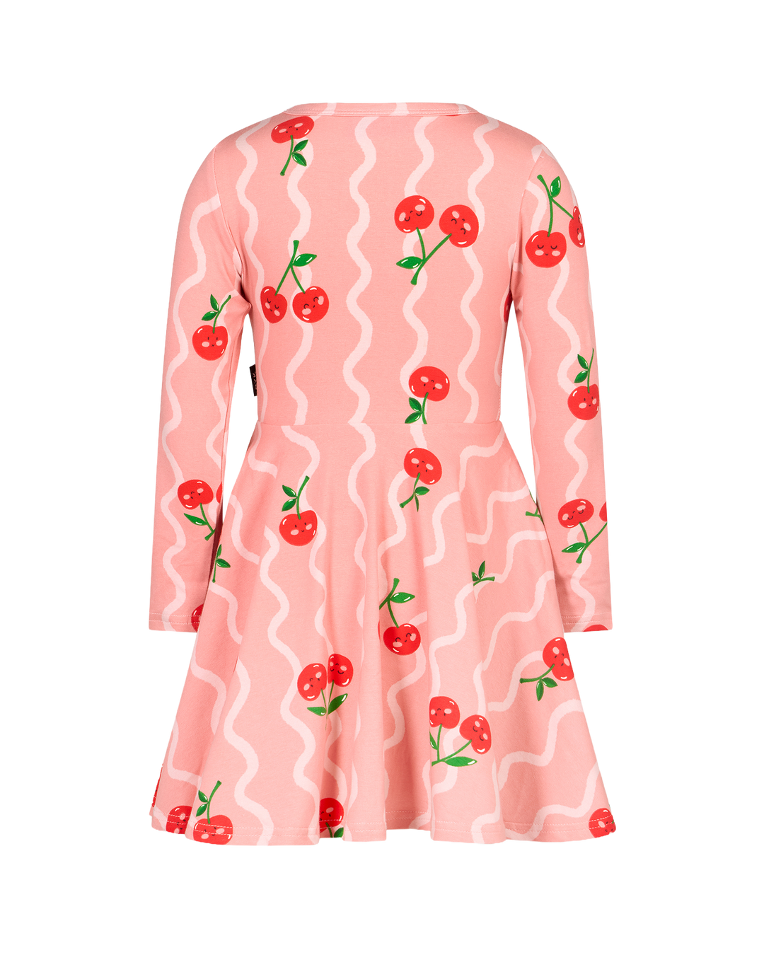 CHERRY SQUIGGLE WAISTED LONG SLEEVE DRESS