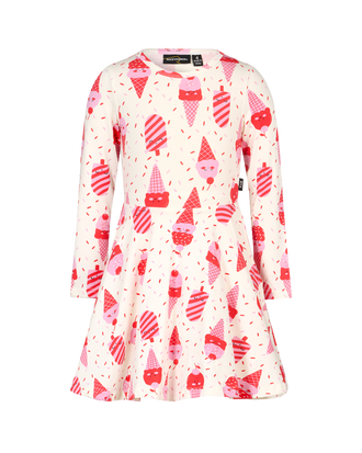 CHERRY ICE CREAM CHERRY LONG SLEEVE WAISTED DRESS