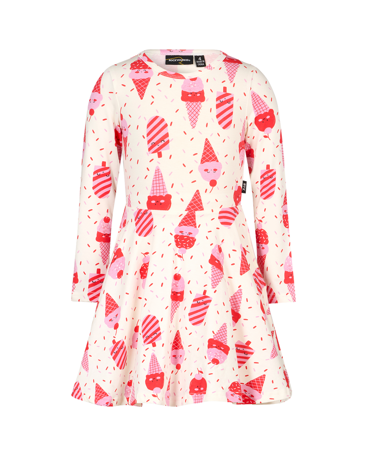 CHERRY ICE CREAM CHERRY LONG SLEEVE WAISTED DRESS | Rock Your Baby
