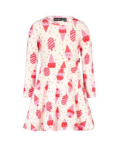 CHERRY ICE CREAM CHERRY LONG SLEEVE WAISTED DRESS