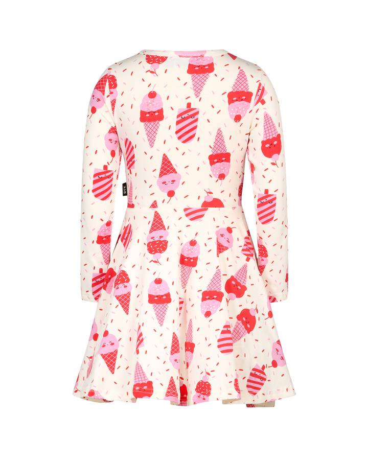 CHERRY ICE CREAM CHERRY LONG SLEEVE WAISTED DRESS