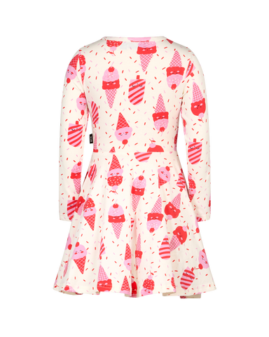 CHERRY ICE CREAM CHERRY LONG SLEEVE WAISTED DRESS