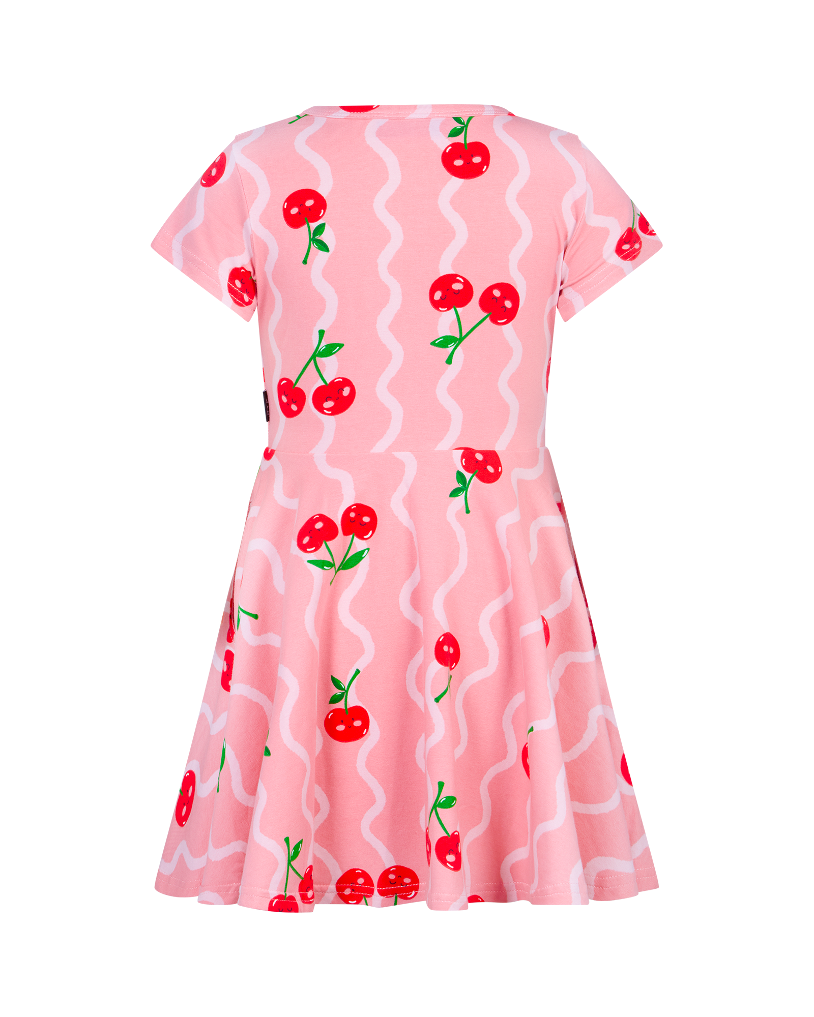 CHERRY SQUIGGLE SHORT SLEEVE WAISTED DRESS