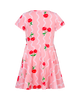 CHERRY SQUIGGLE SHORT SLEEVE WAISTED DRESS