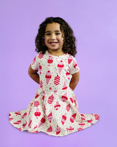 ICE CREAM CHERRY SHORT SLEEVE WAISTED DRESS