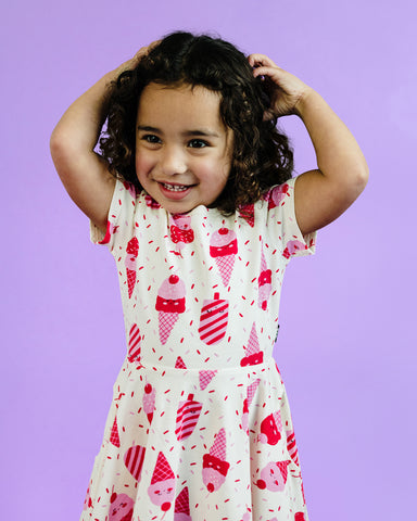 ICE CREAM CHERRY SHORT SLEEVE WAISTED DRESS