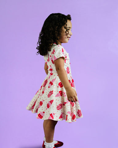 ICE CREAM CHERRY SHORT SLEEVE WAISTED DRESS