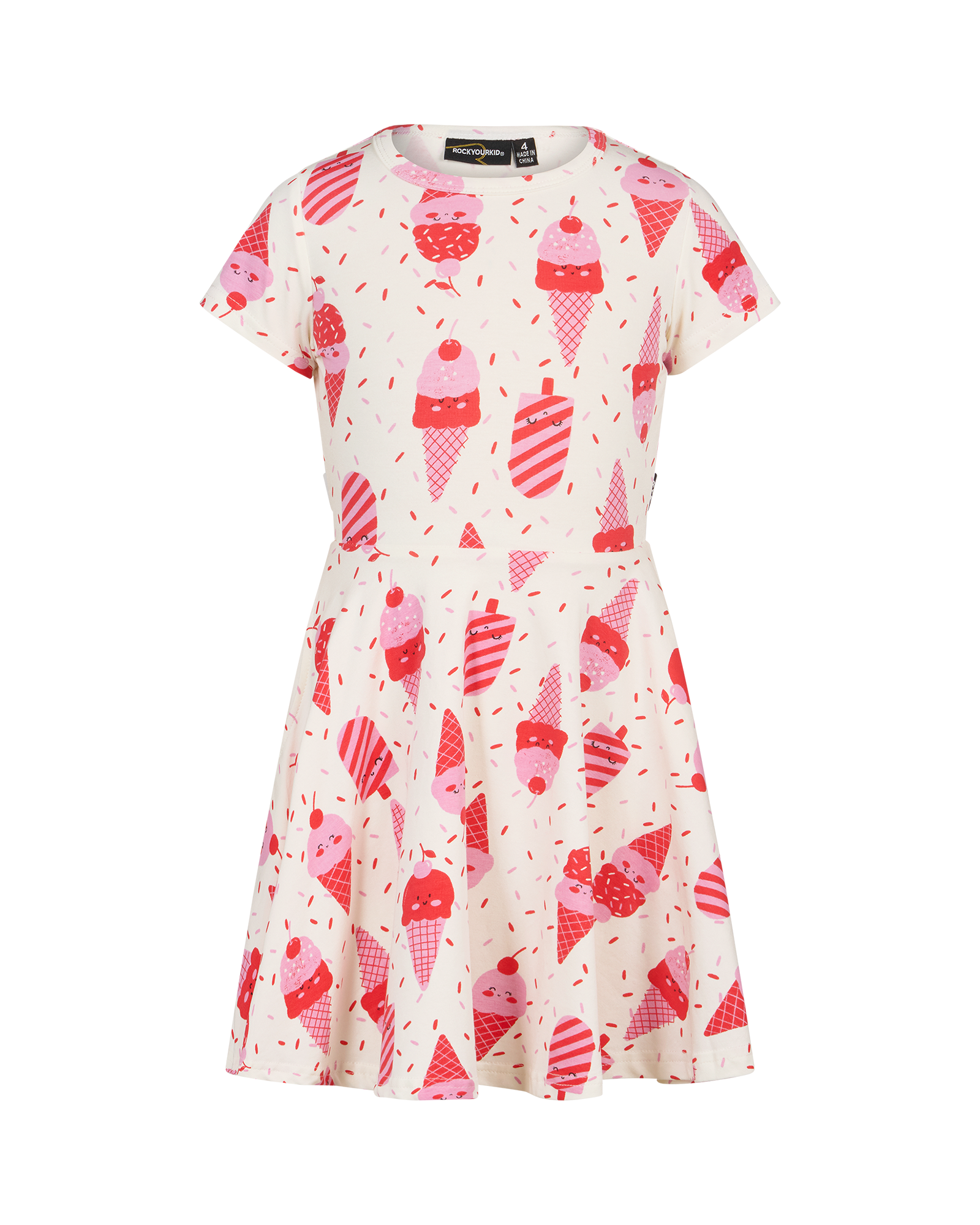 ICE CREAM CHERRY SHORT SLEEVE WAISTED DRESS