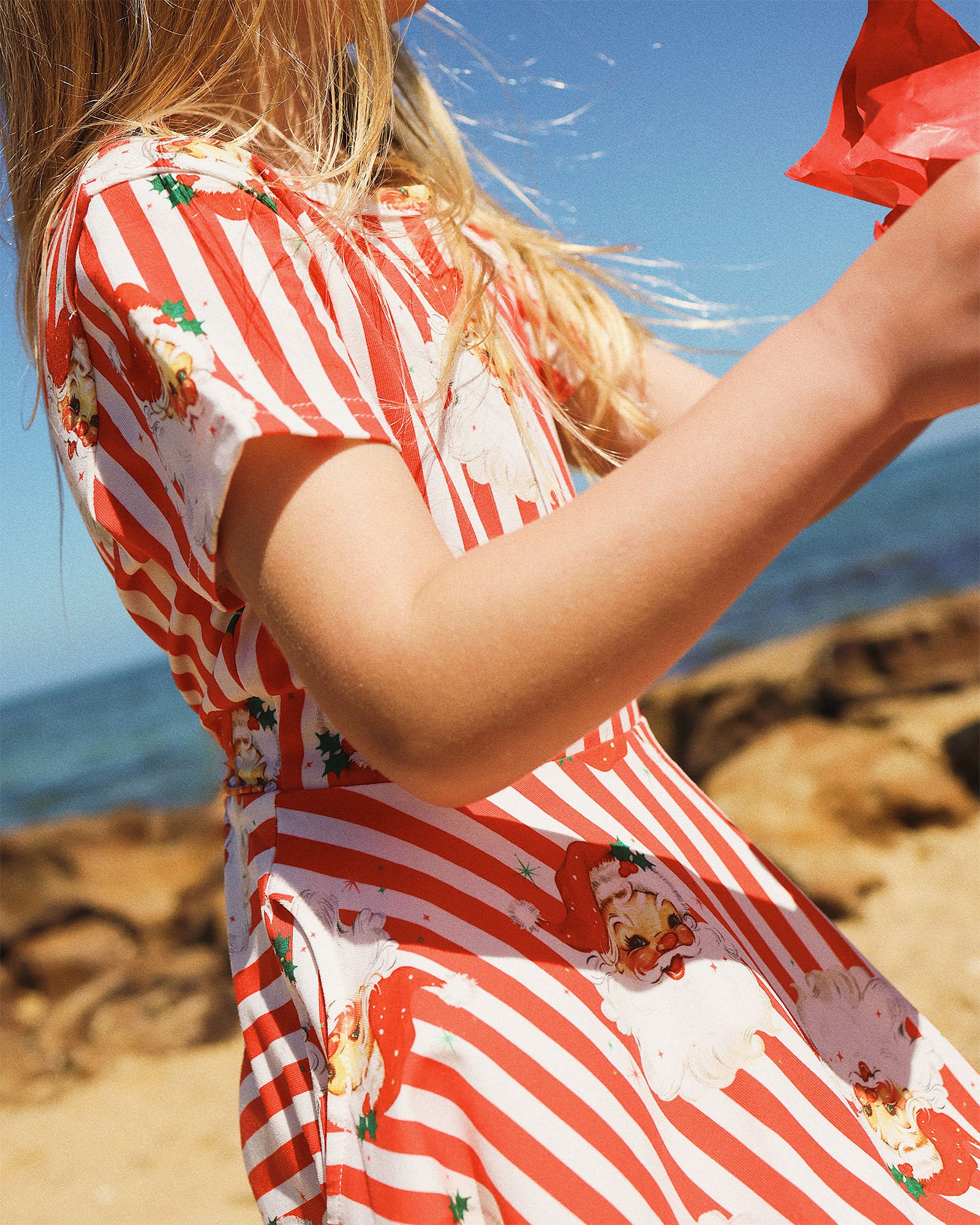 NORTH POLE STRIPE SHORT SLEEVE WAISTED DRESS