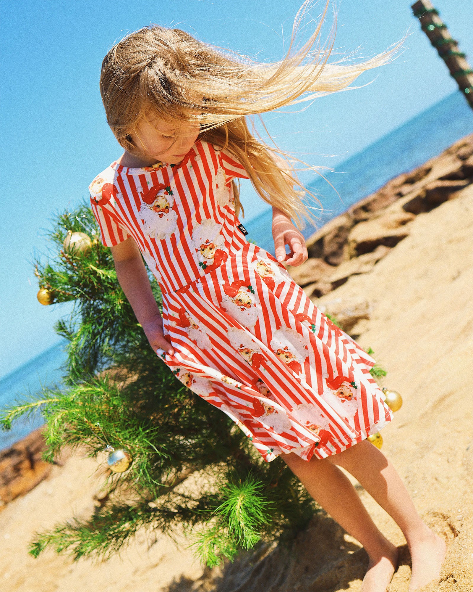 NORTH POLE STRIPE SHORT SLEEVE WAISTED DRESS