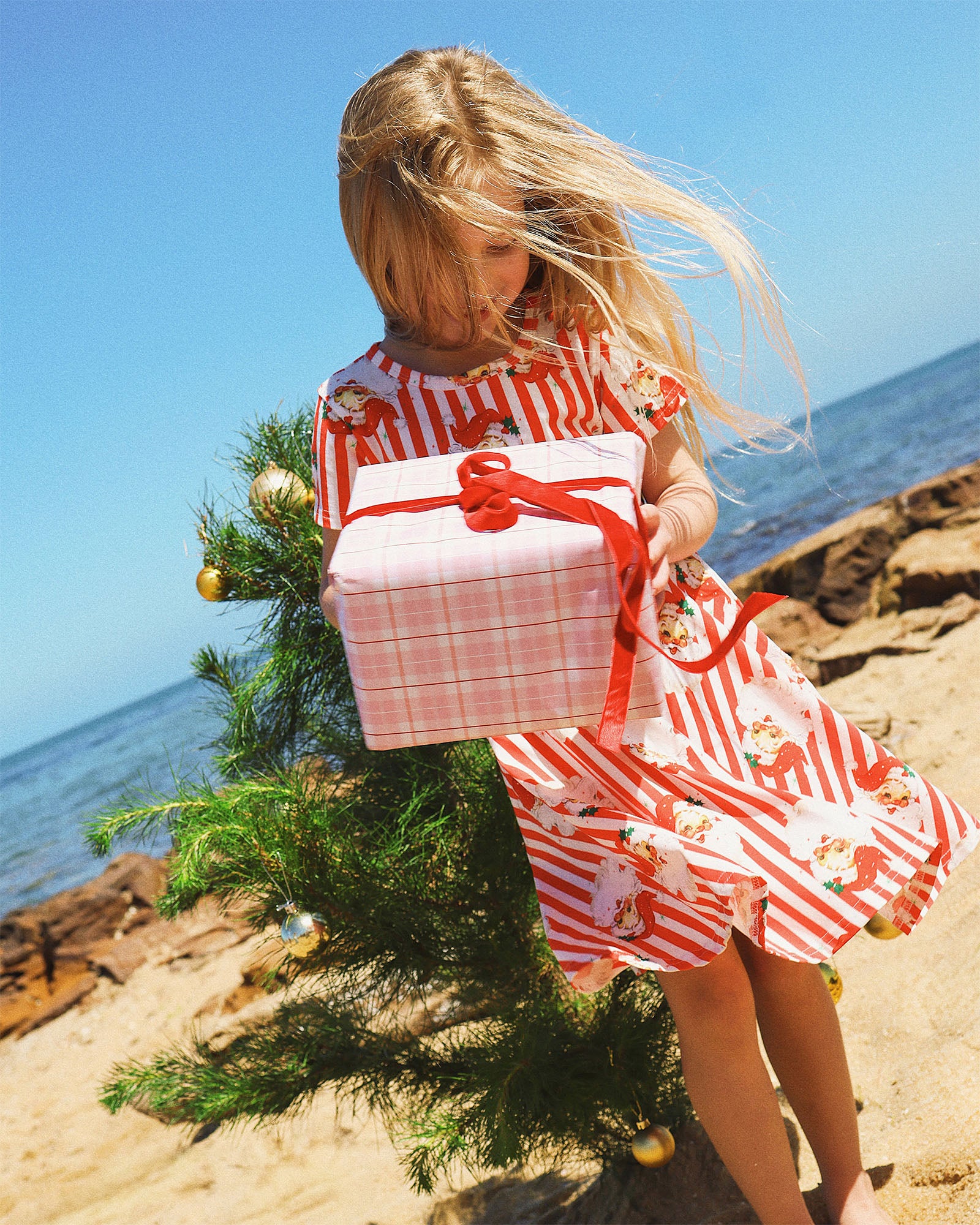 NORTH POLE STRIPE SHORT SLEEVE WAISTED DRESS