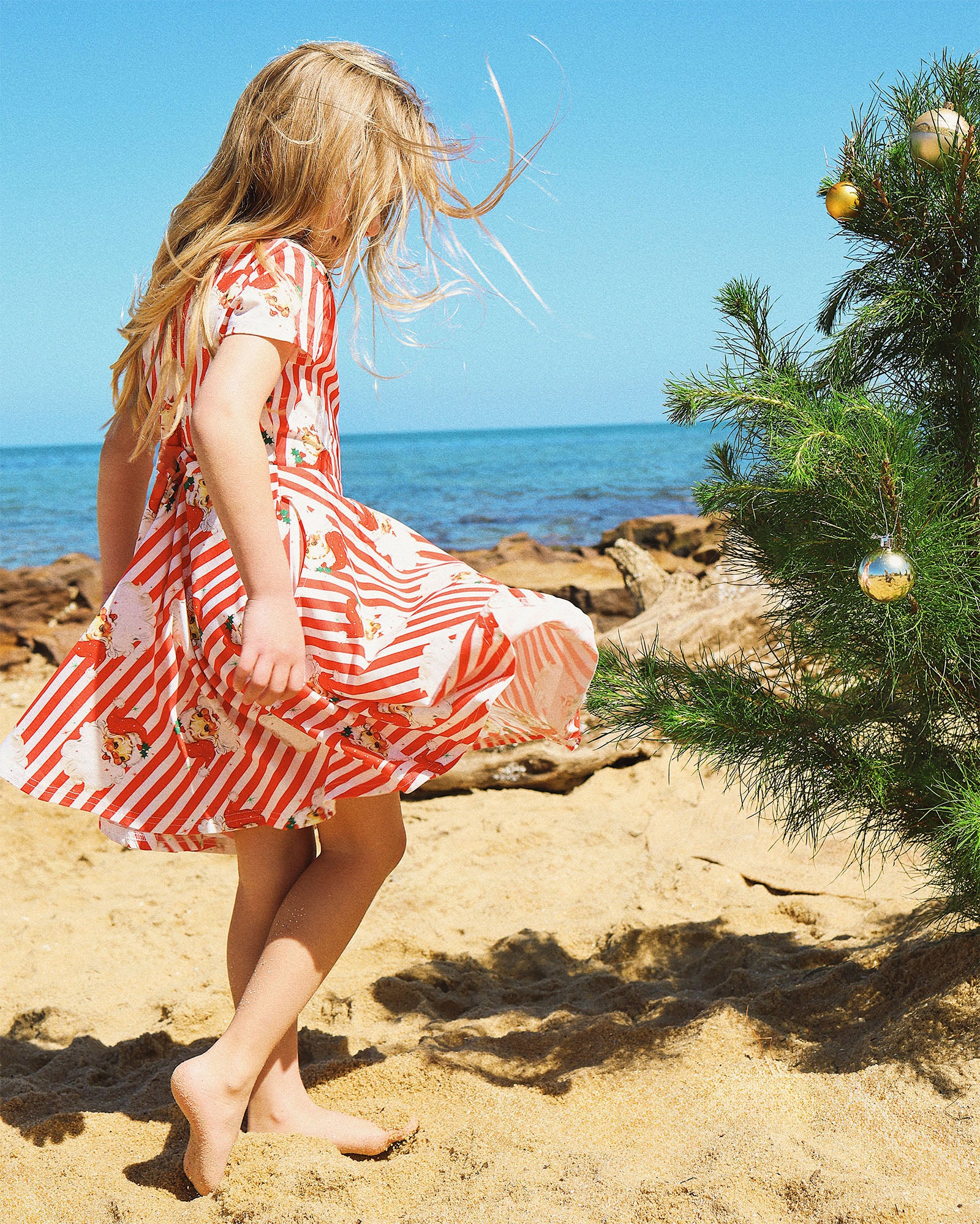 NORTH POLE STRIPE SHORT SLEEVE WAISTED DRESS