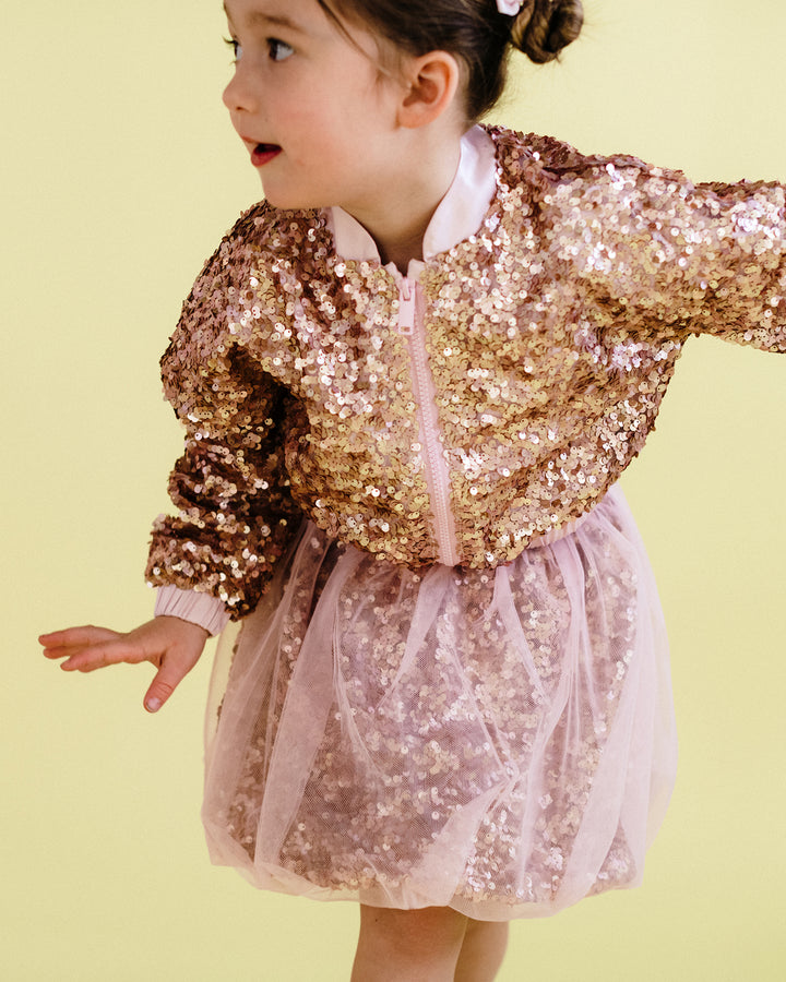 REBEL SEQUIN BOMBER JACKET IN CHAMPAGNE
