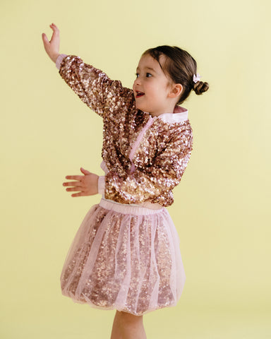 REBEL SEQUIN BOMBER JACKET IN CHAMPAGNE