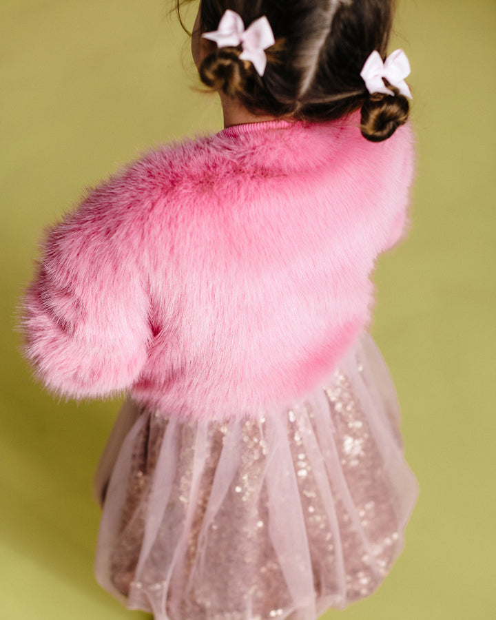FAUX FUR BOMBER JACKET IN DUSTY PINK