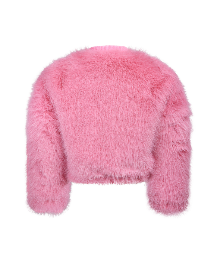 FAUX FUR BOMBER JACKET IN DUSTY PINK