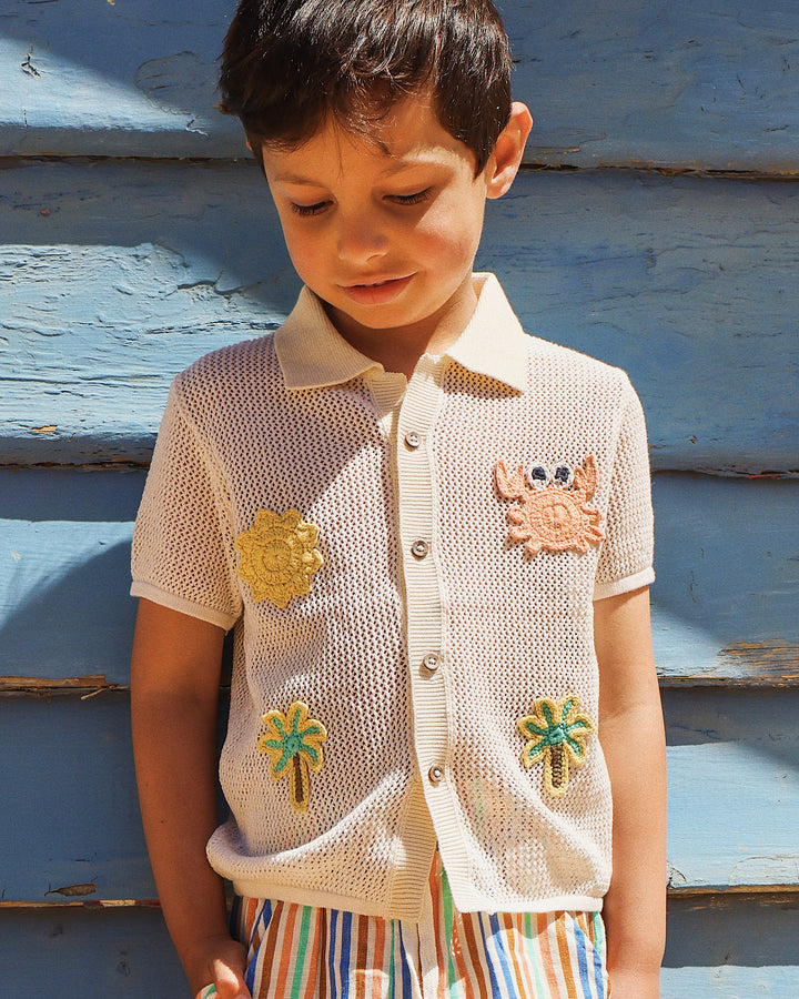 ON VACAY SHORT SLEEVE CROCHET SHIRT