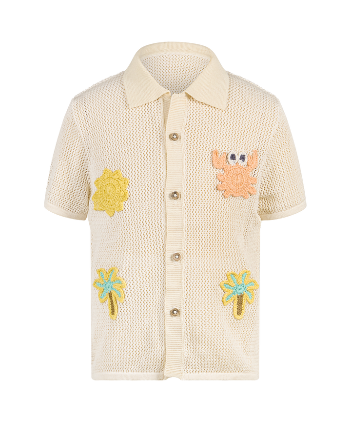 ON VACAY SHORT SLEEVE CROCHET SHIRT