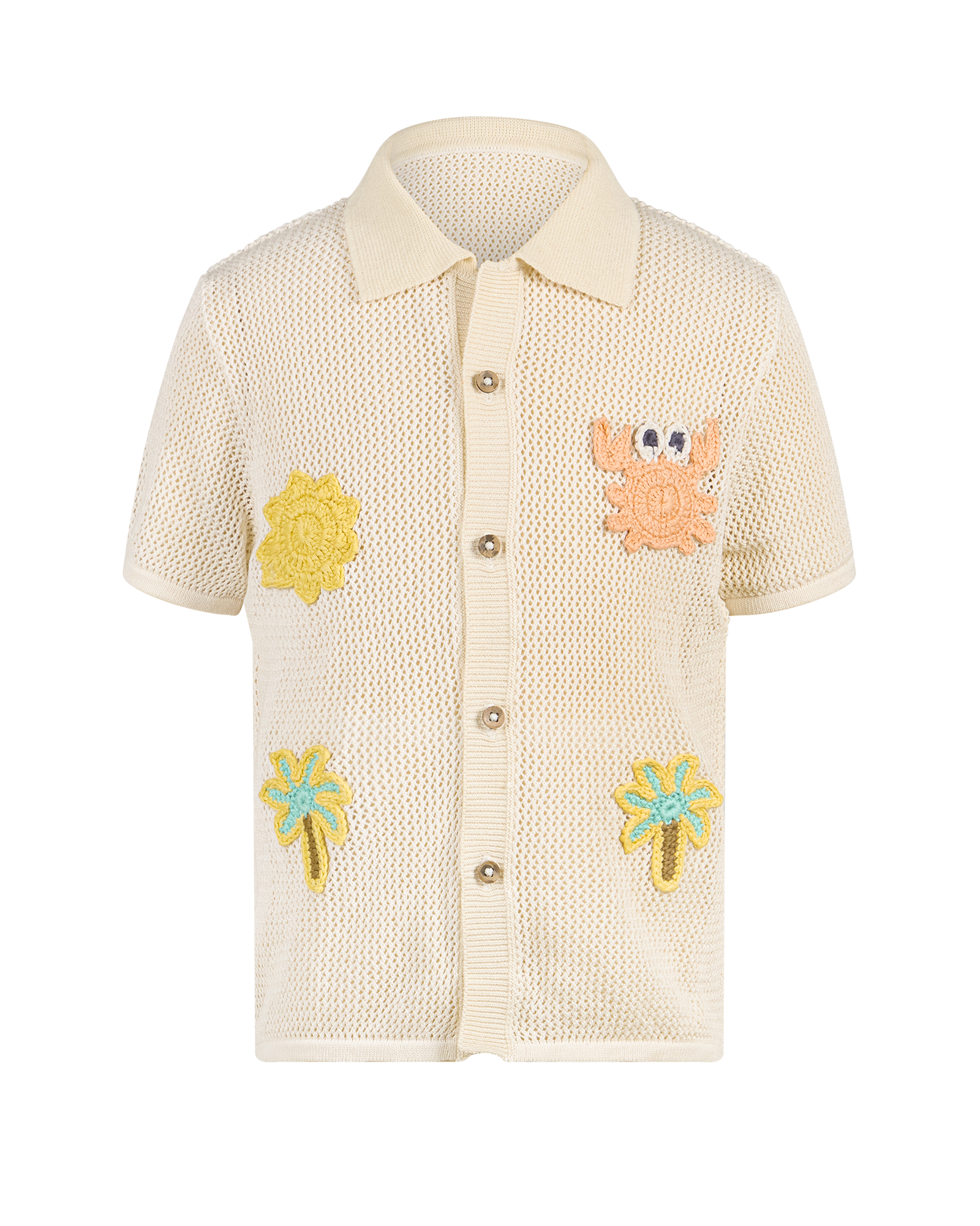 ON VACAY SHORT SLEEVE CROCHET SHIRT