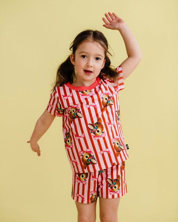 Oh Deer Red Candy Stripe Pippa PJ Sleep Set in Pink - Rock Your Kid girls pyjamas